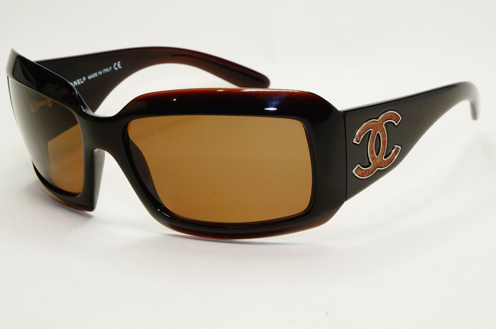 Chanel Sunglasses 2007 Vintage Brown Leather Large Logo 6022-Q-M c.538/13 301024