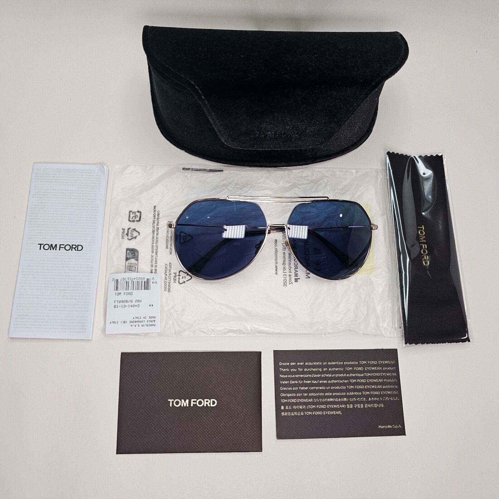 Tom Ford Sunglasses Clyde Gold Blue Pilot Metal Large FT0926 TF 926 28V 61mm