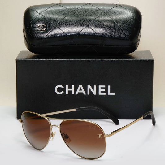 Chanel Sunglasses Polarized Titanium Gold Brown Pilot 4189-T-Q c.395/S9 091124