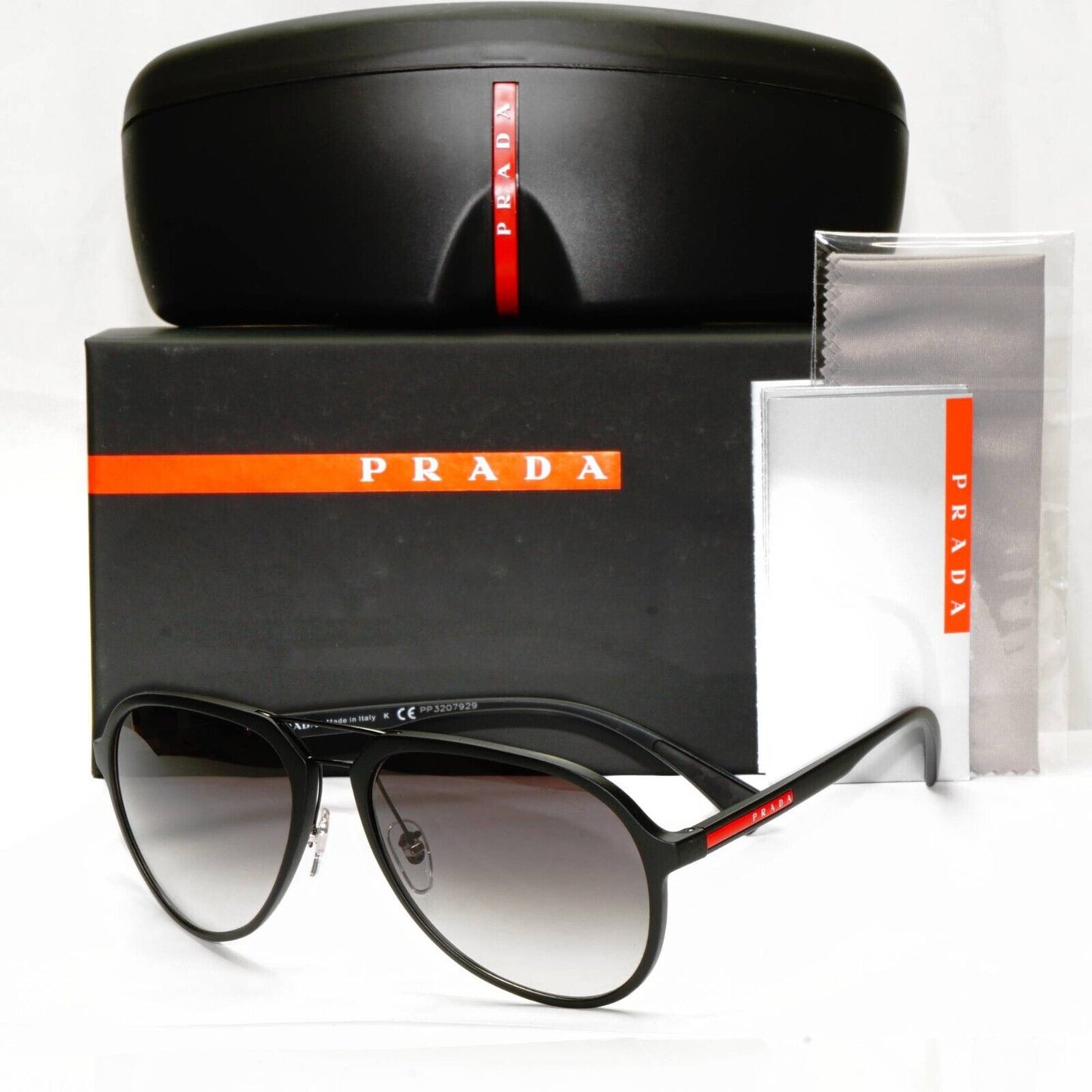 Prada Sunglasses Black Pilot Grey Gradient PS05RS SPS 05R DG0-0A7 58mm