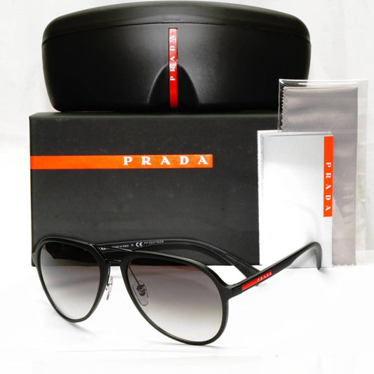 Prada Sunglasses Black Pilot Grey Gradient PS05RS SPS 05R DG0-0A7 58mm