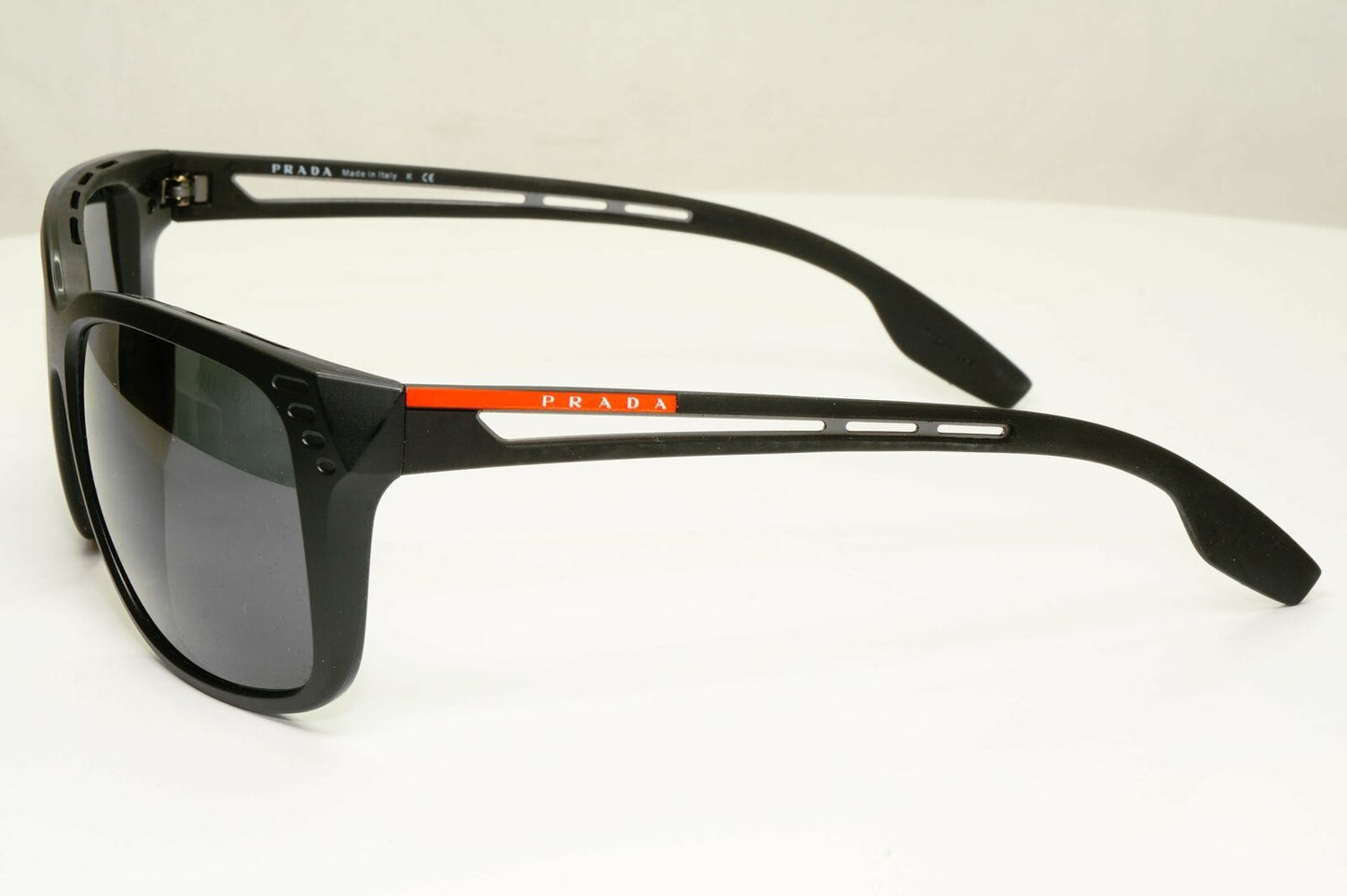 Prada Black Sunglasses Square Mens Designer Sport SPS 03T 1BO-5S0 Red Stripe