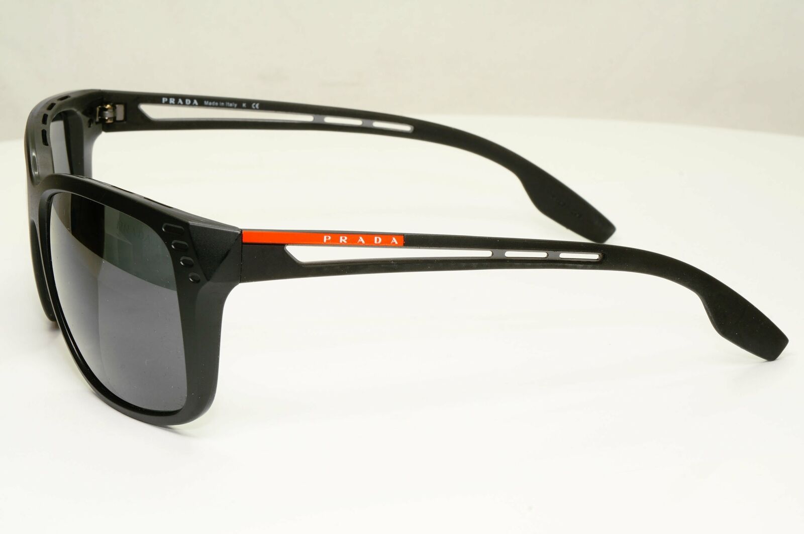 Prada Black Sunglasses Square Mens Designer Sport SPS 03T 1BO-5S0 Red Stripe