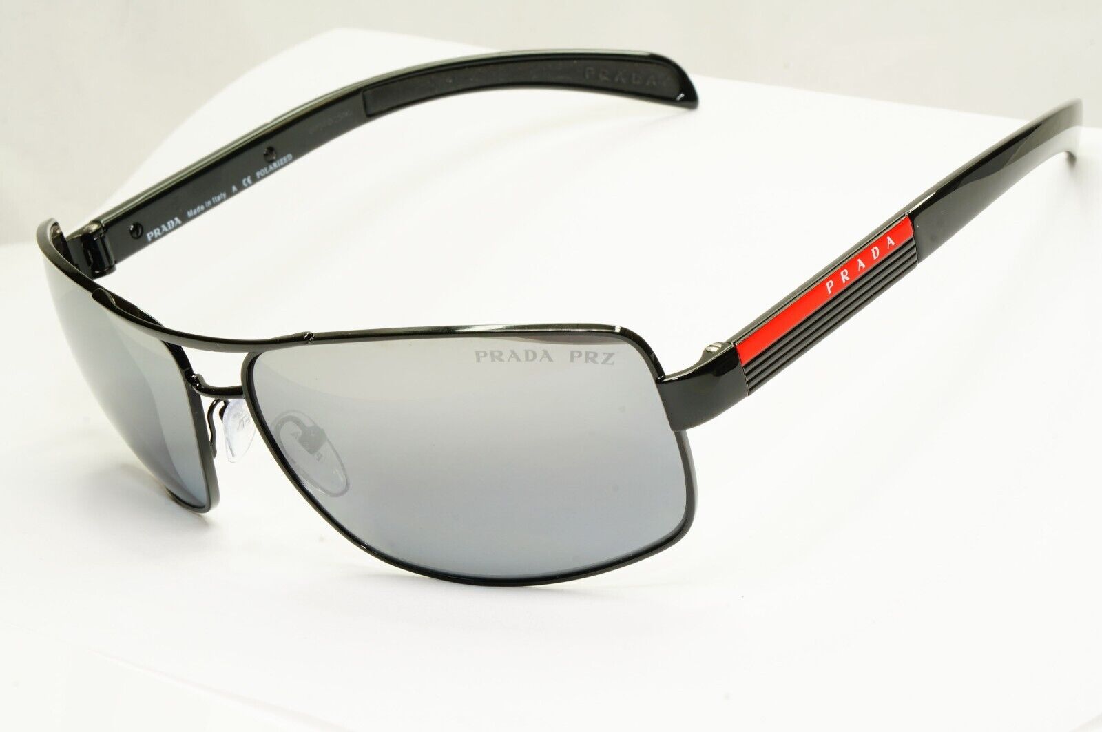 Prada Polarized Mens Sunglasses Silver Mirror Black SPS 54I 1AB-2F2 [A] 36975