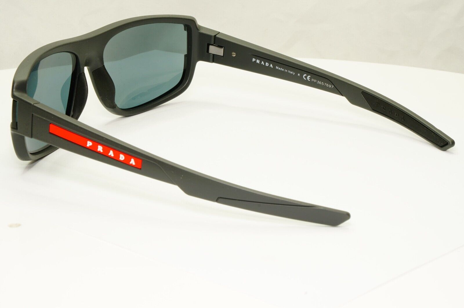 Prada Sunglasses Grey Mirror Red Stripe Rossa Rectangle SPS 03W UFK-07G PS03WS