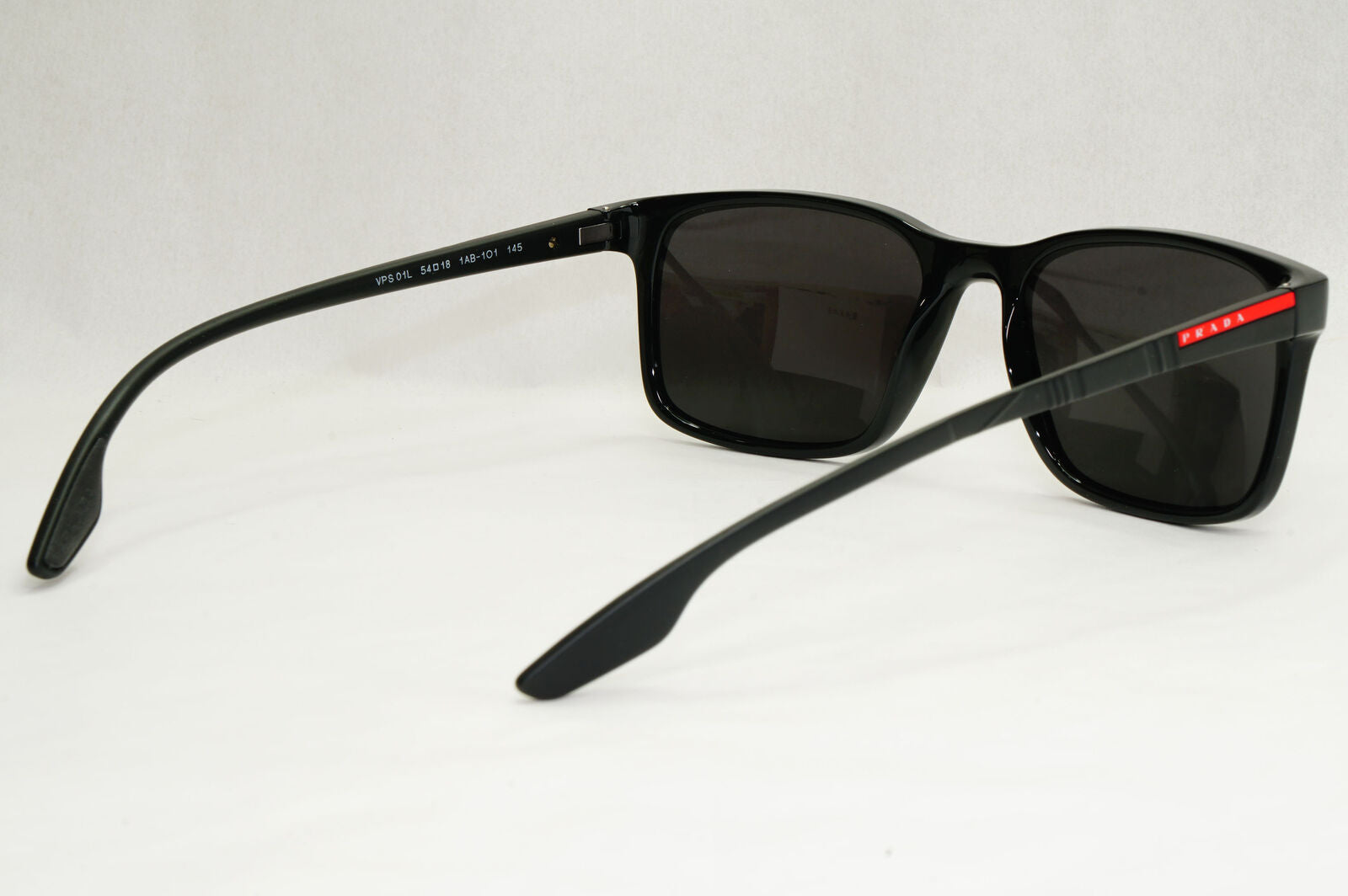 Prada Sunglasses Black Square Glossy Red Stripe PS01LV VPS 01L 1AB-1O1 54mm