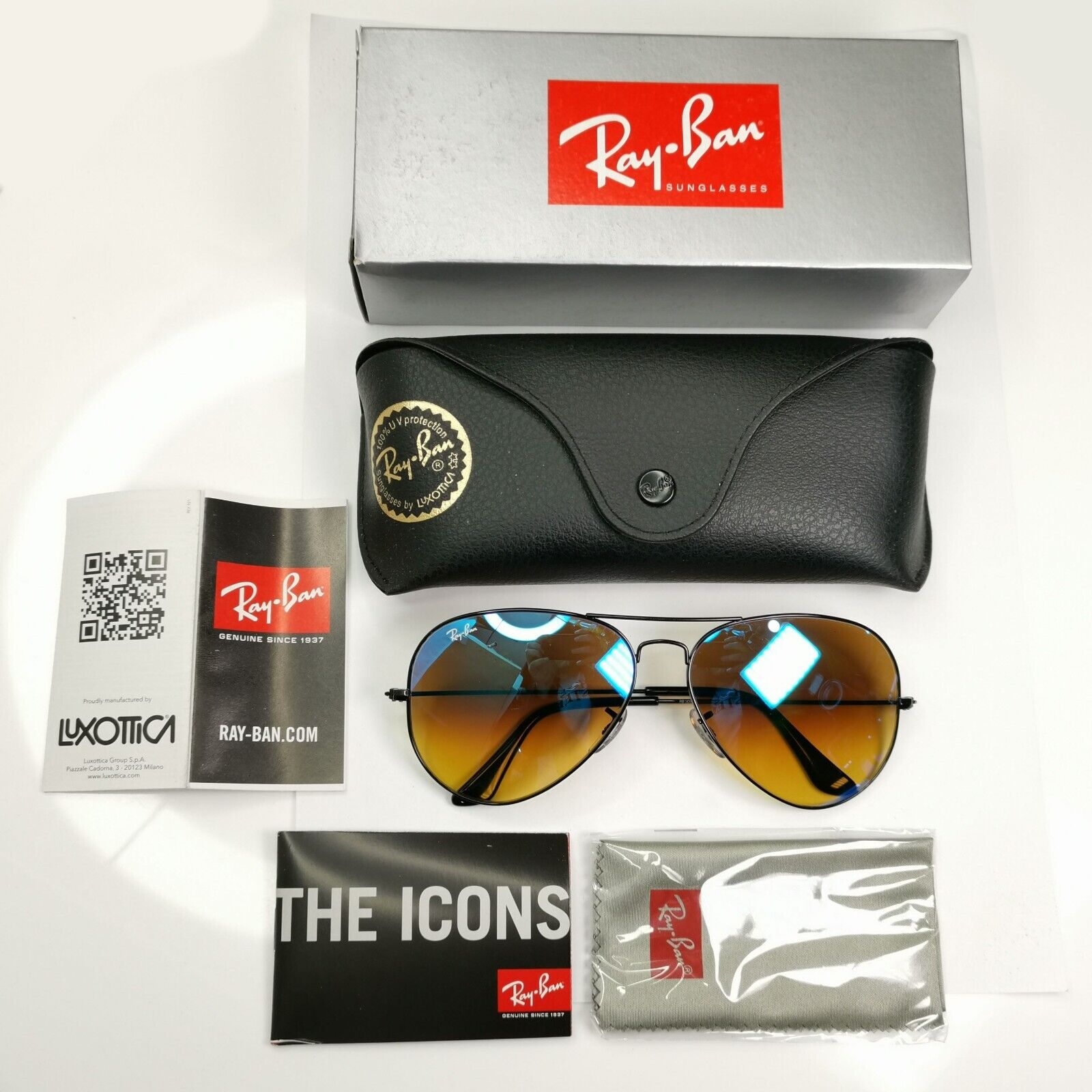 Ray-Ban Sunglasses Aviator Blue Mirror Brown Gradient Black Flash RB 3025  62mm
