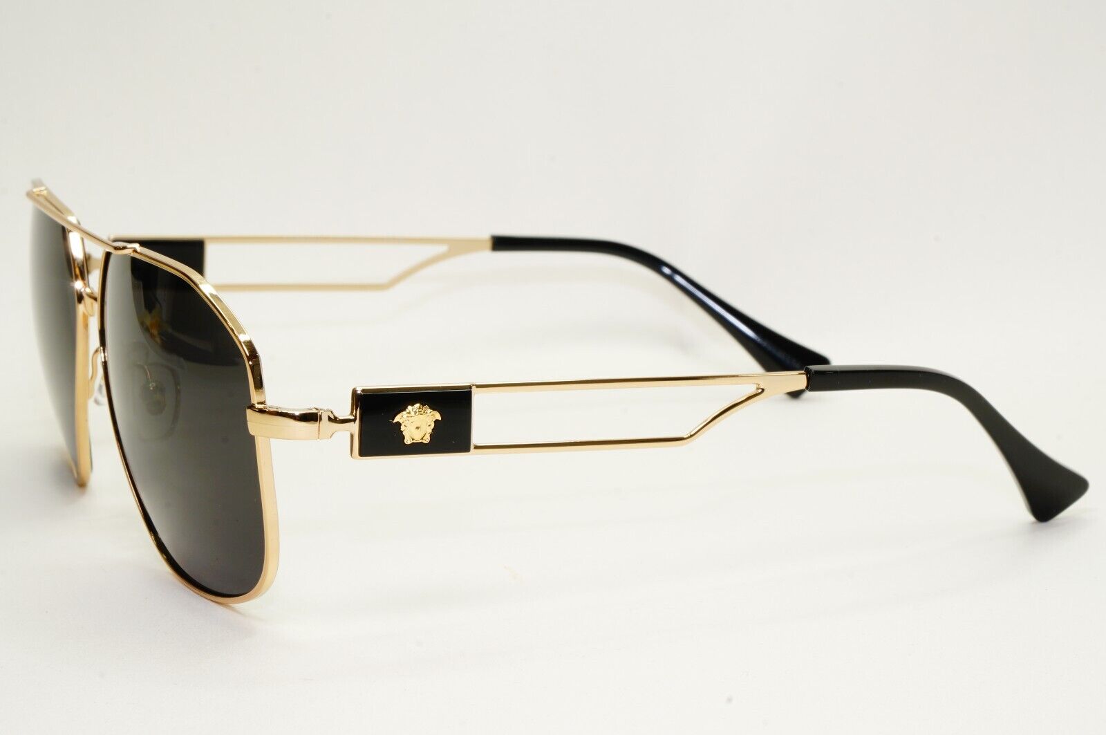 Versace Sunglasses Navigator Black Gold Pilot Metal Medusa MOD VE 1287 1002 59mm