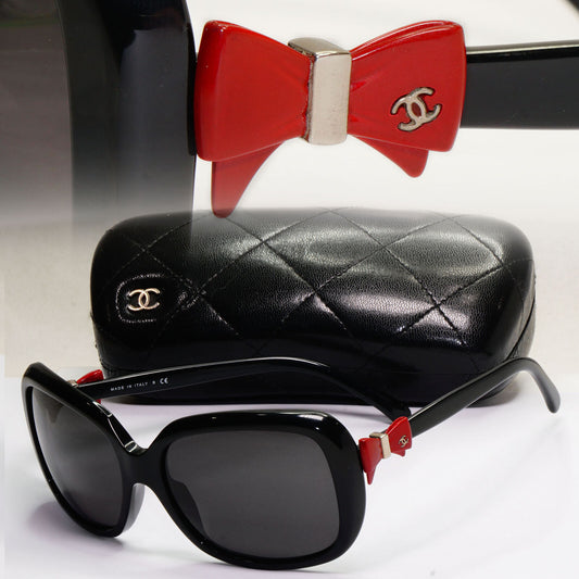 Chanel Sunglasses Bows 2011 Black Red Square Vintage 5171 c.1231/8G 180224