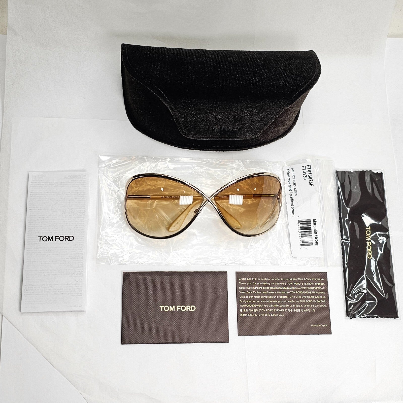 Tom Ford Sunglasses Miranda Gold Brown Gradient Metal FT0130 TF 130 28F