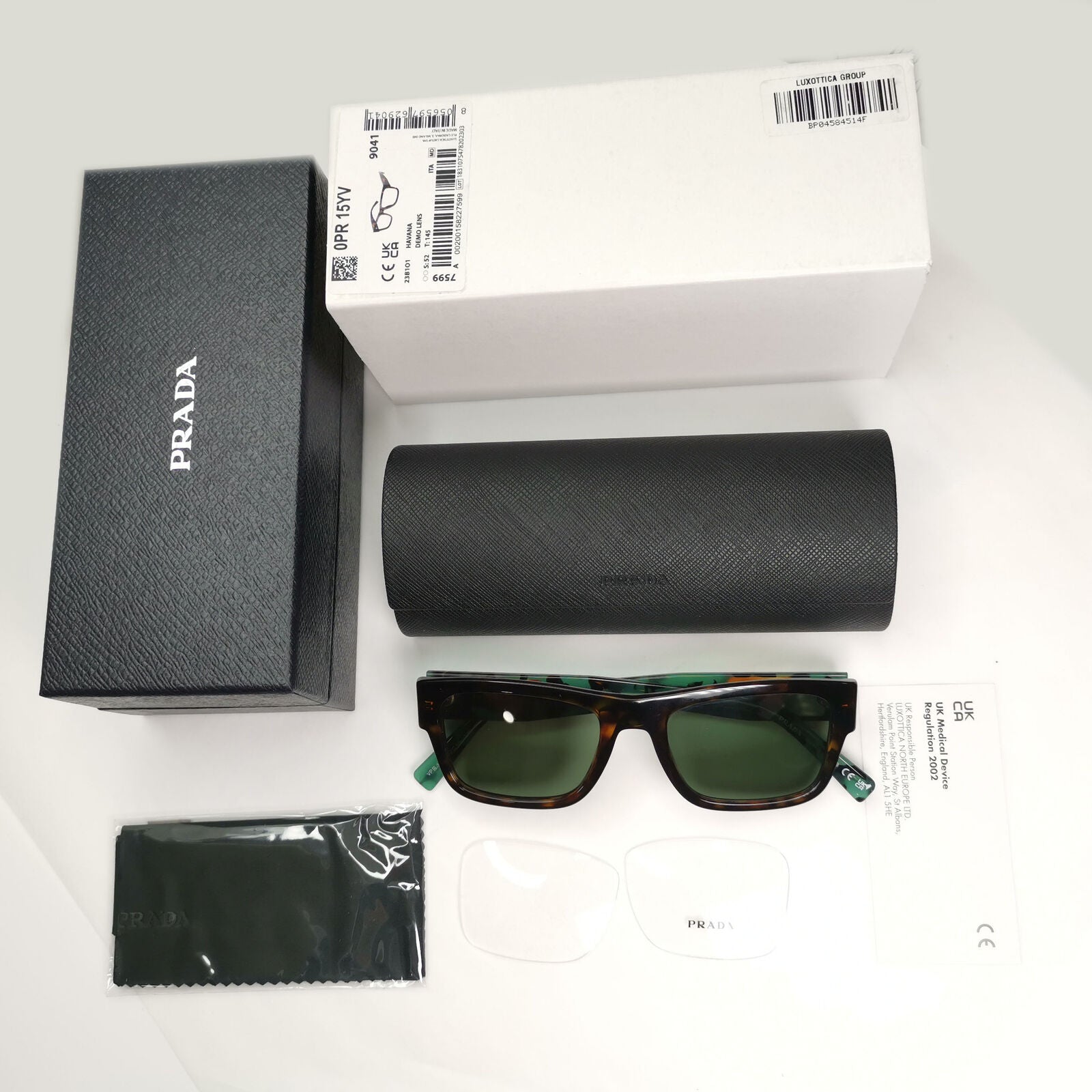 Prada Sunglasses Green Lens Brown Havana Tortoise PR15YV VPR 15Y 23B-1O1 52mm