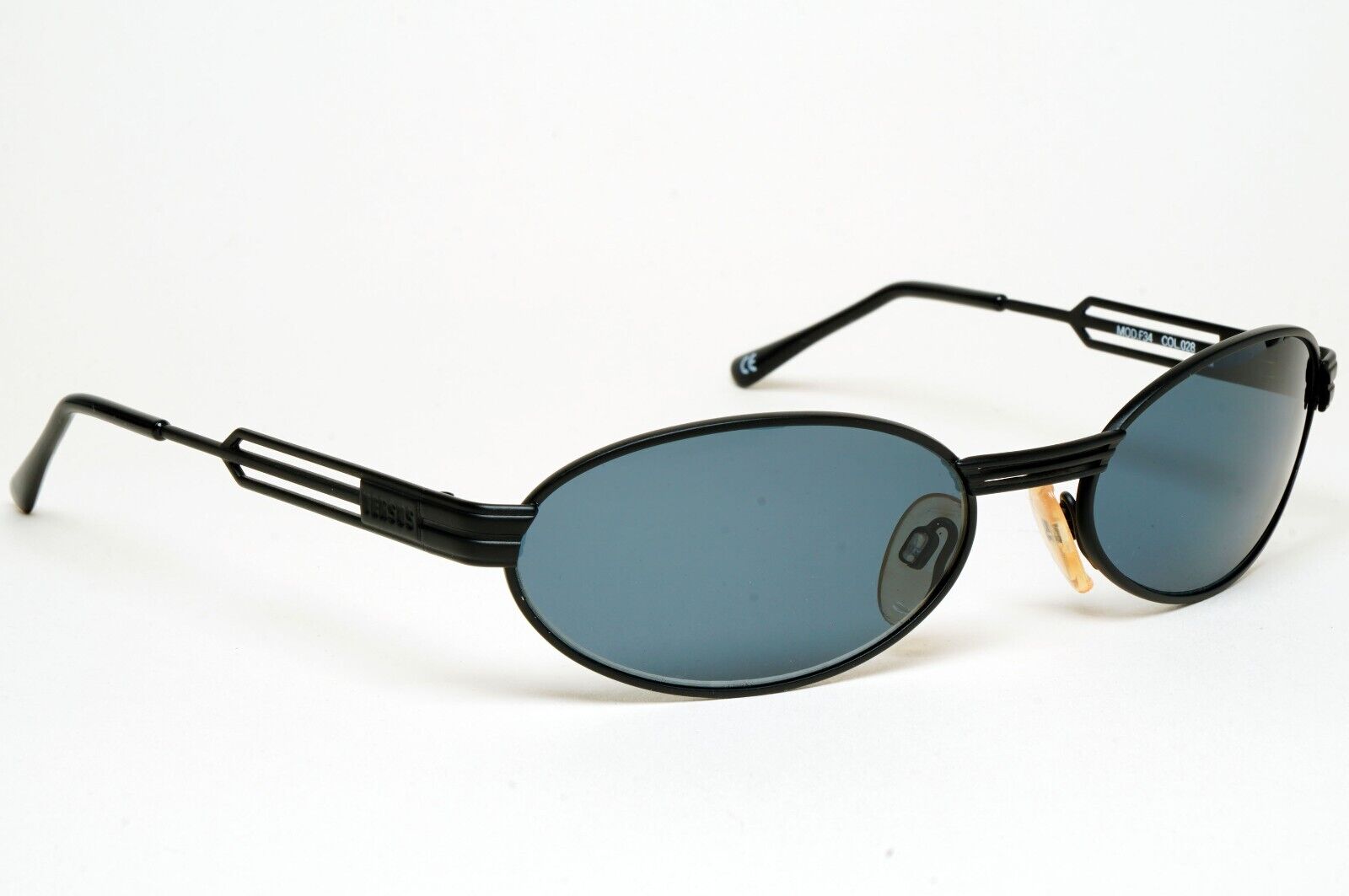 Versus Sunglasses 1996 by Gianni Versace Vintage Black Oval Wrap MOD F34 COL 028