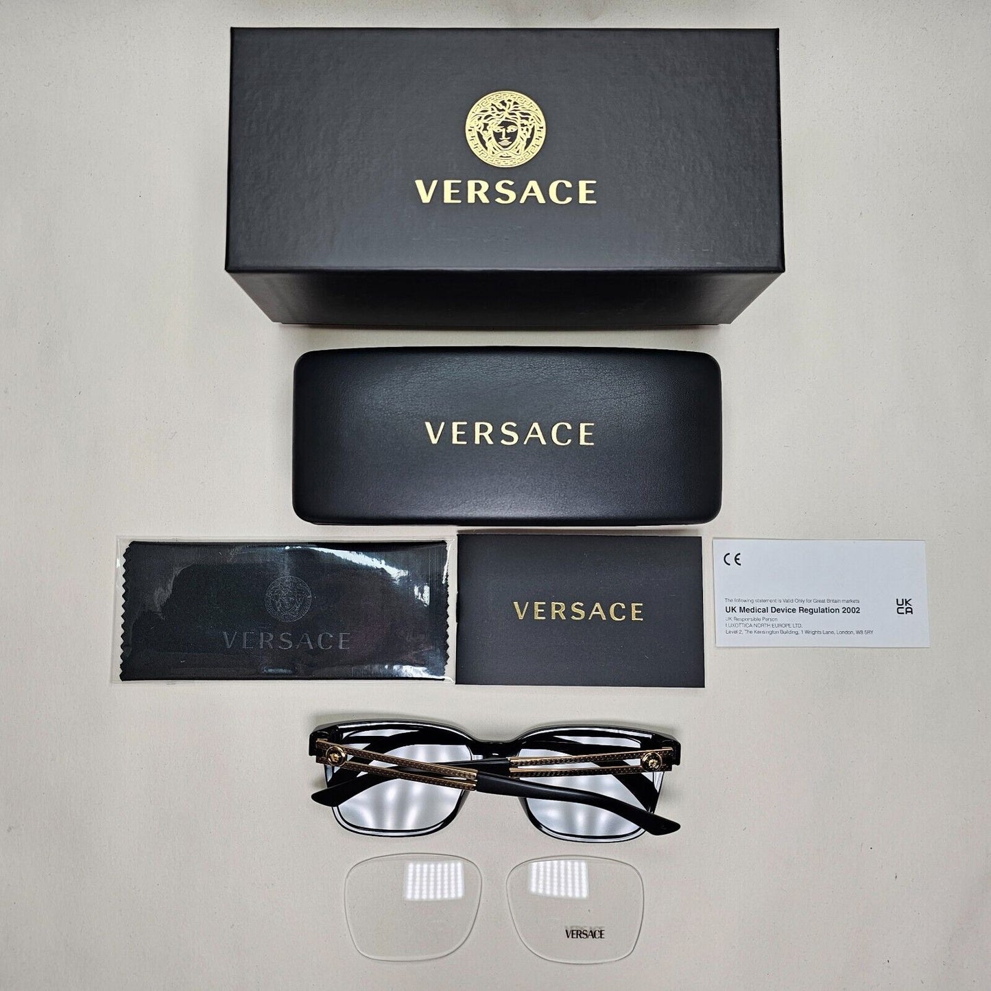 Versace Sunglasses Black Square Gold Medusa Meander MOD VE 3218 GB1 53mm