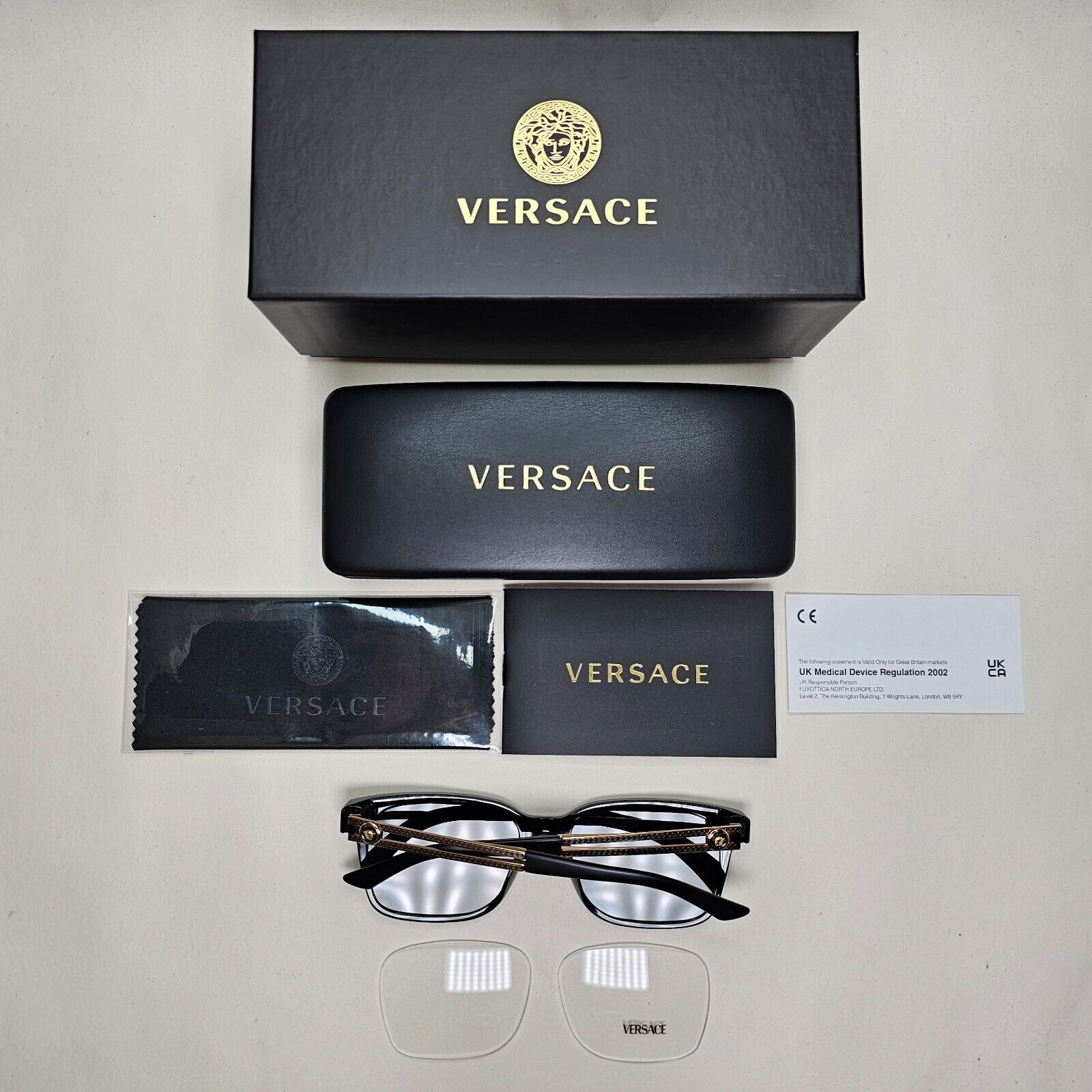 Versace Sunglasses Black Square Gold Medusa Meander MOD VE 3218 GB1 53mm