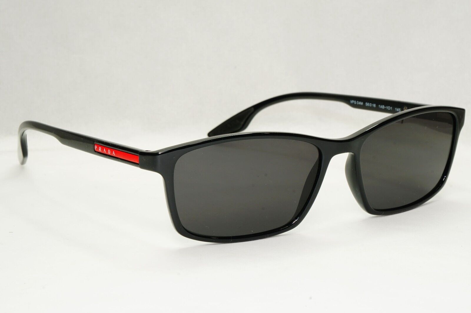 Prada Sunglasses Black Rectangle Glossy Red Stripe PS04MV VPS 04M 1AB-1O1 56mm