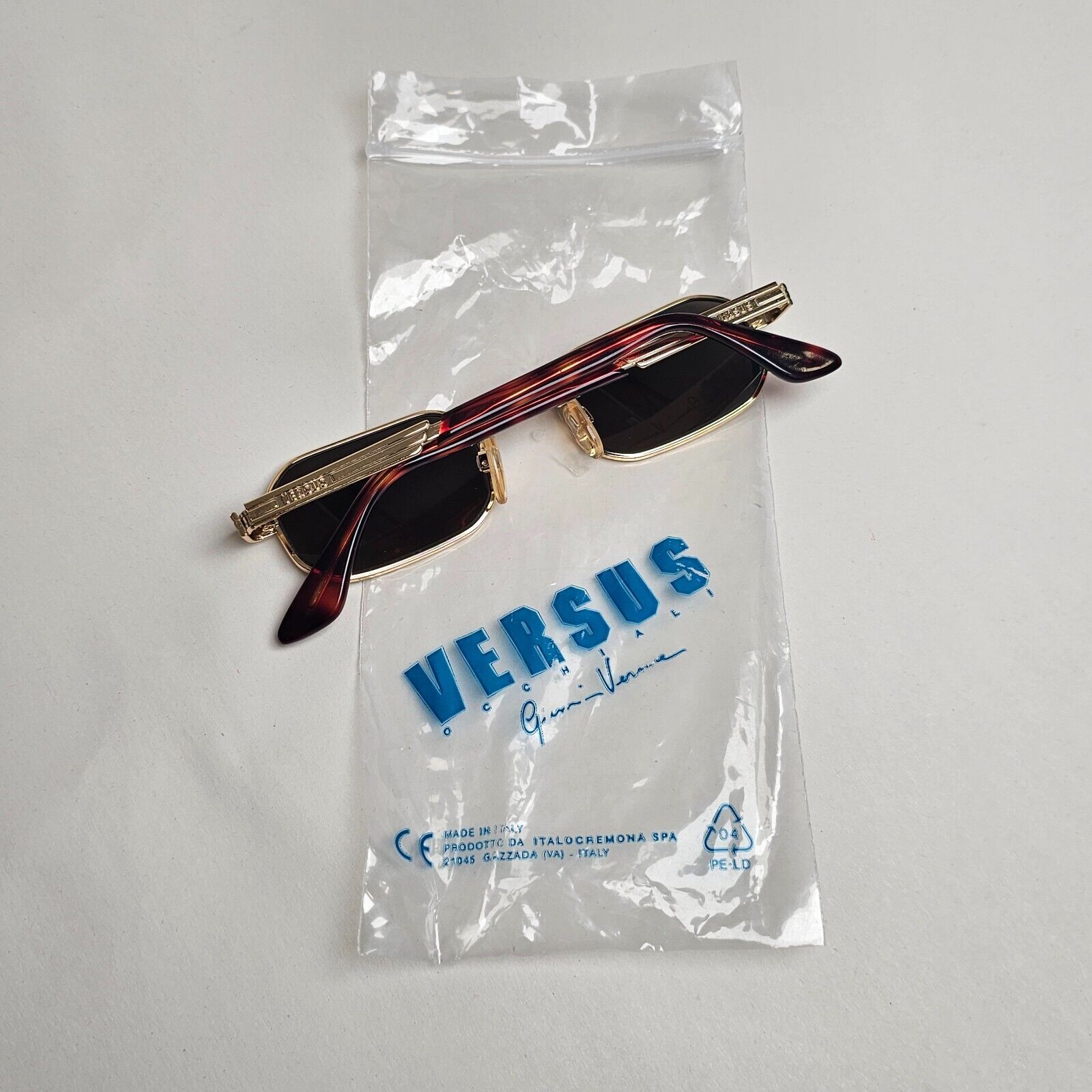 Versus Sunglasses 1996 by Gianni Versace Vintage Gold Rectangle MOD F10 COL 030