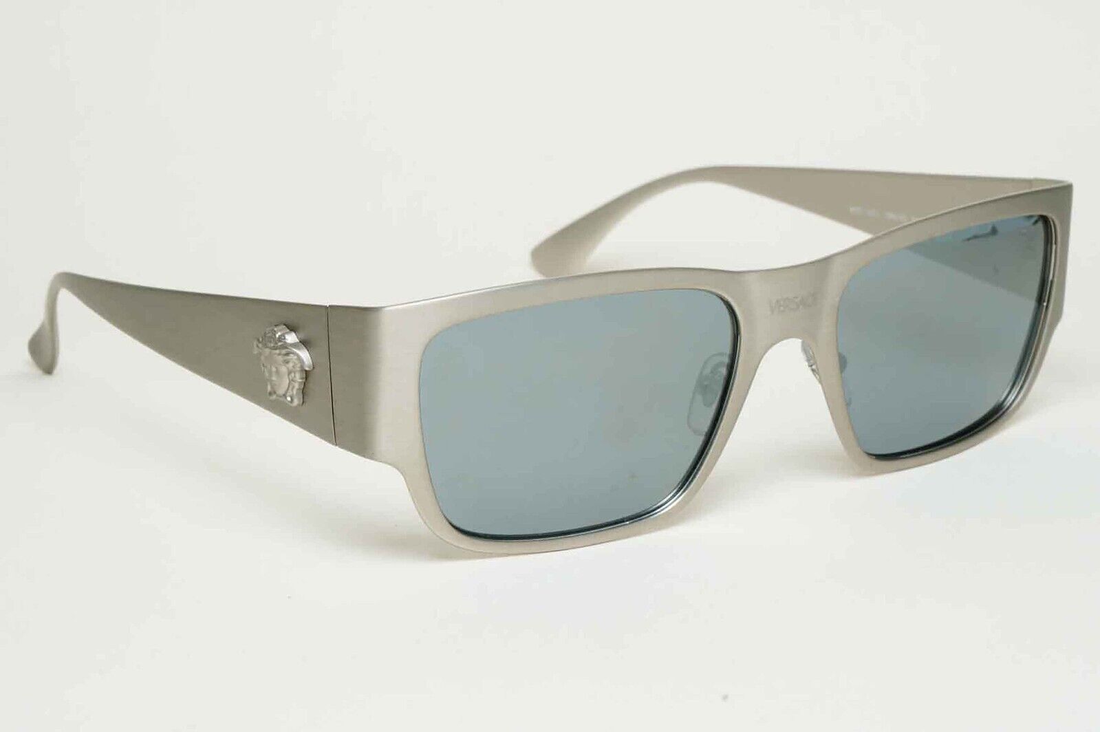Versace Sunglasses Silver Medusa Square Brushed Metal MOD VE 2262 1266/6G 56mm