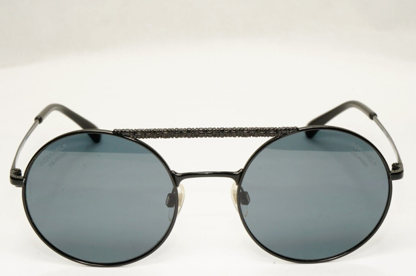 Chanel Black Polarized Sunglasses Round Metal Pilot Grey 4232 c.101/T8