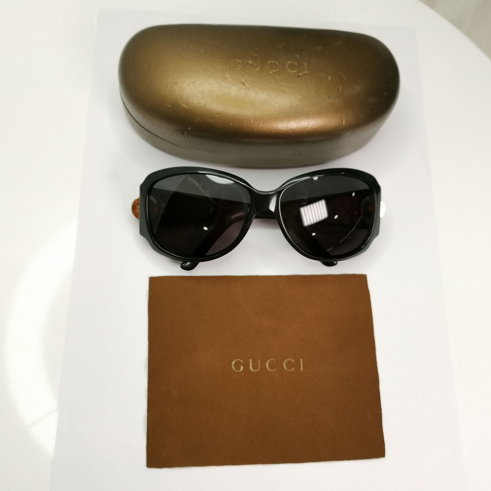 Gucci 2008 Sunglasses Black Gold Vintage Square GG 3104/S 807LF 181022