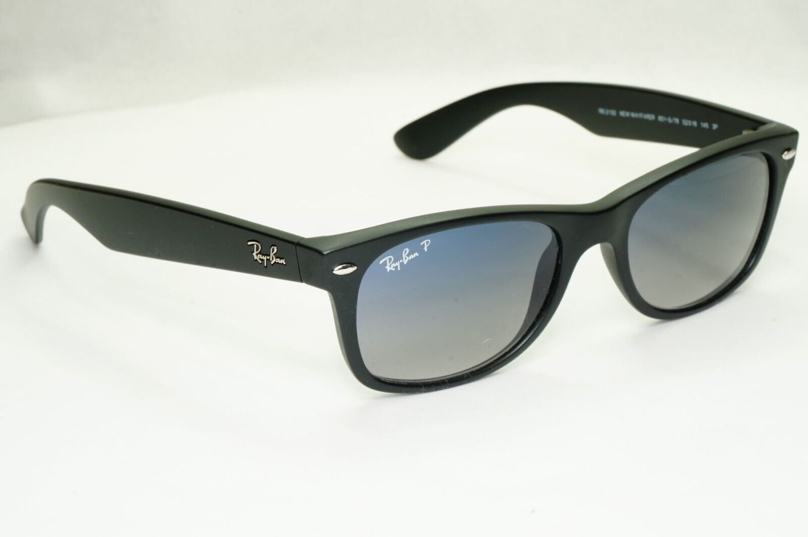 Ray-Ban Sunglasses Polarised New Wayfarer Black Matte Blue RB 2132 601-S/78 52mm