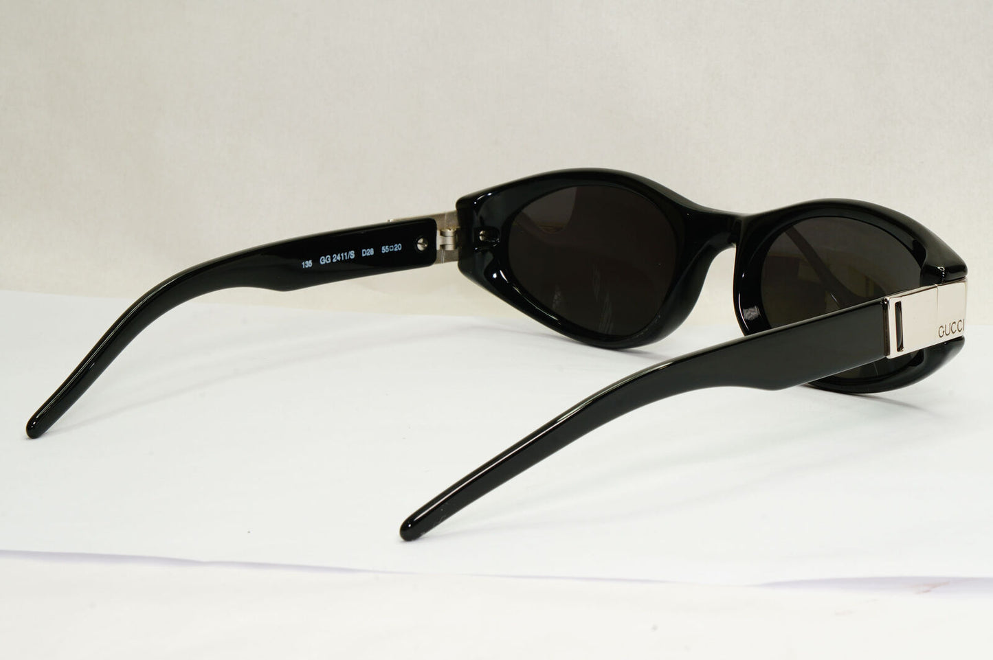 Gucci Sunglasses 1998 Vintage Black Silver Rectangle GG 2411/S D28 55mm 180224