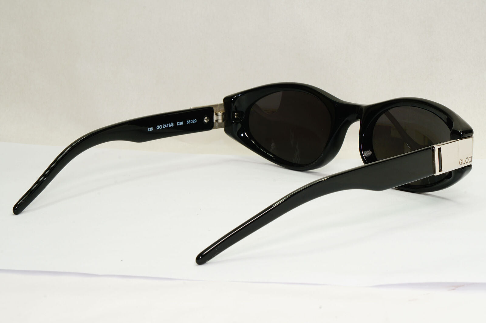Gucci Sunglasses 1998 Vintage Black Silver Rectangle GG 2411/S D28 55mm 180224