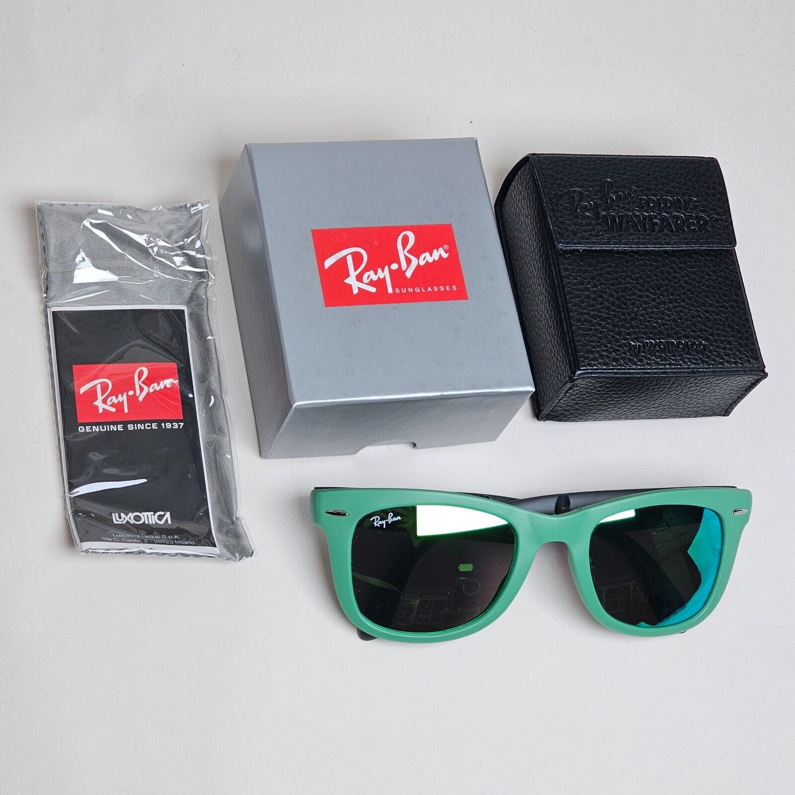Ray-Ban Sunglasses Folding Wayfarer Green Mirror Black RB 4105 6021/19 50mm