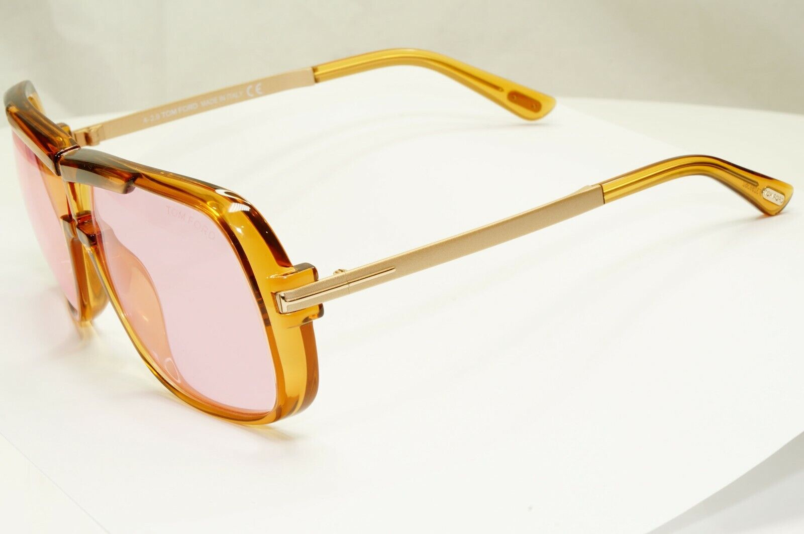 Tom Ford Pink Brown Sunglasses Gold Honey Square Mens Fashion Caine TF 800 45Y