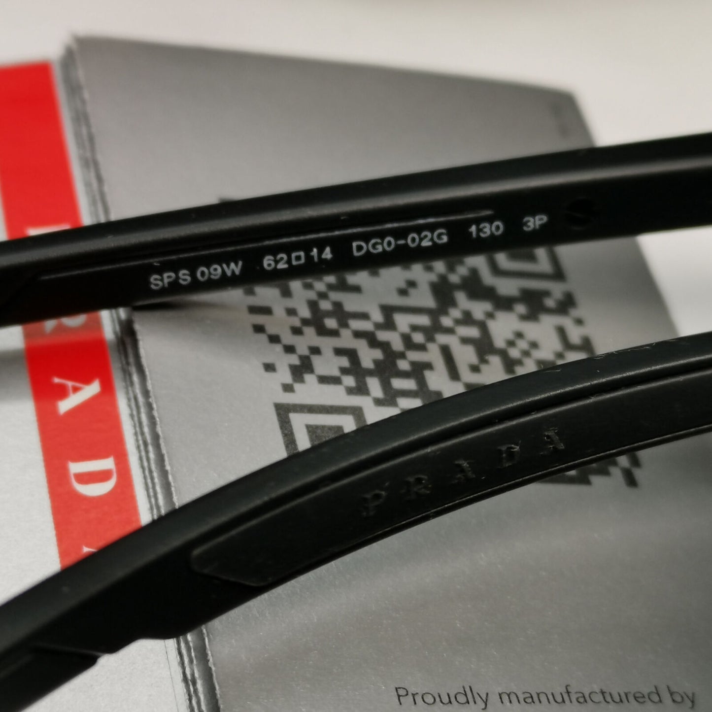 Prada Sunglasses Polarized Wrap Rimless Black PS09WS SPS 09W DG0-02G 62mm