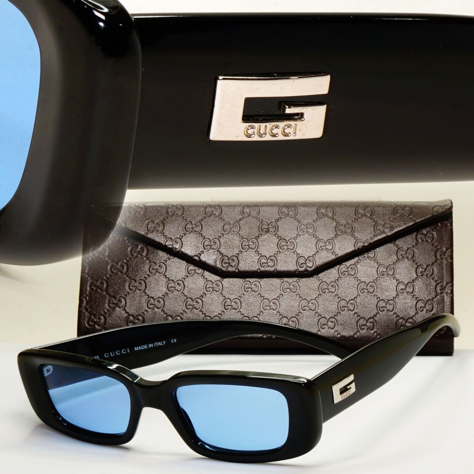 Gucci Sunglasses 1996 Vintage Black Blue Square GG 2409/N/S 807 49mm 141024
