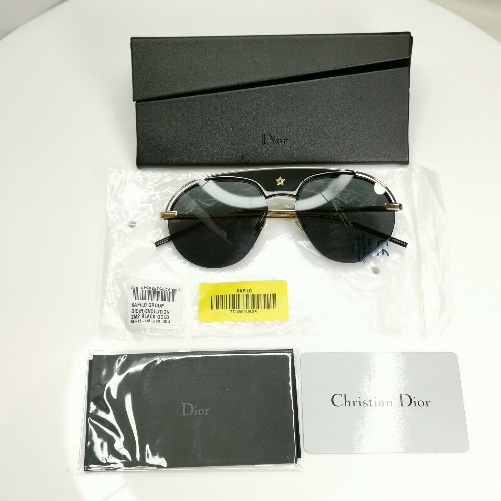 Dior Gold Black Pilot Metal Sunglasses Revolution 2M22K Star Womens Mens