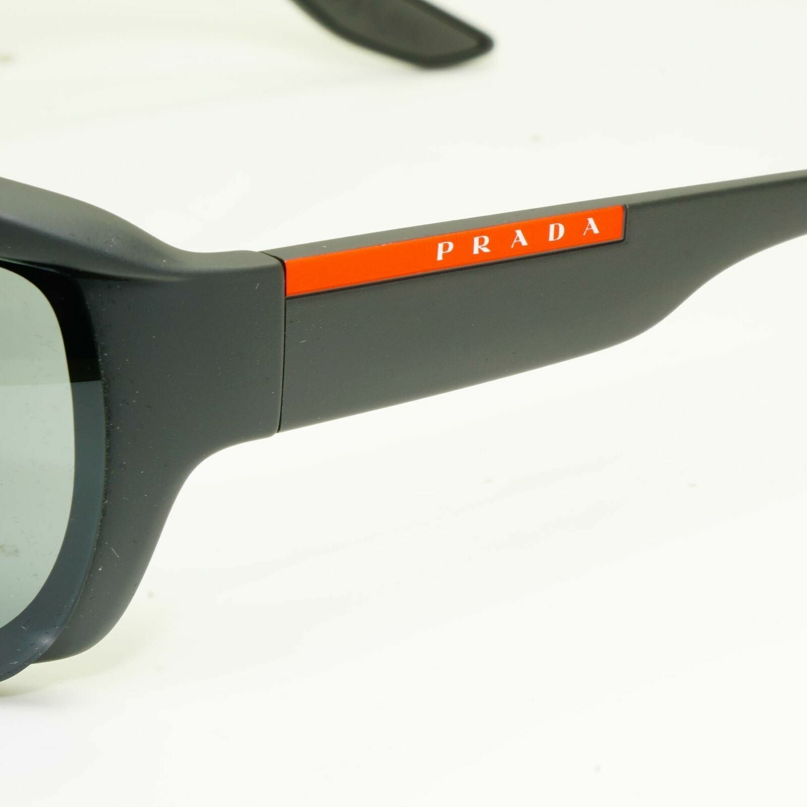 Prada Black Grey Mirror Mens Sunglasses SPS 09V TFZ-09F Red Stripe Rossa Matte