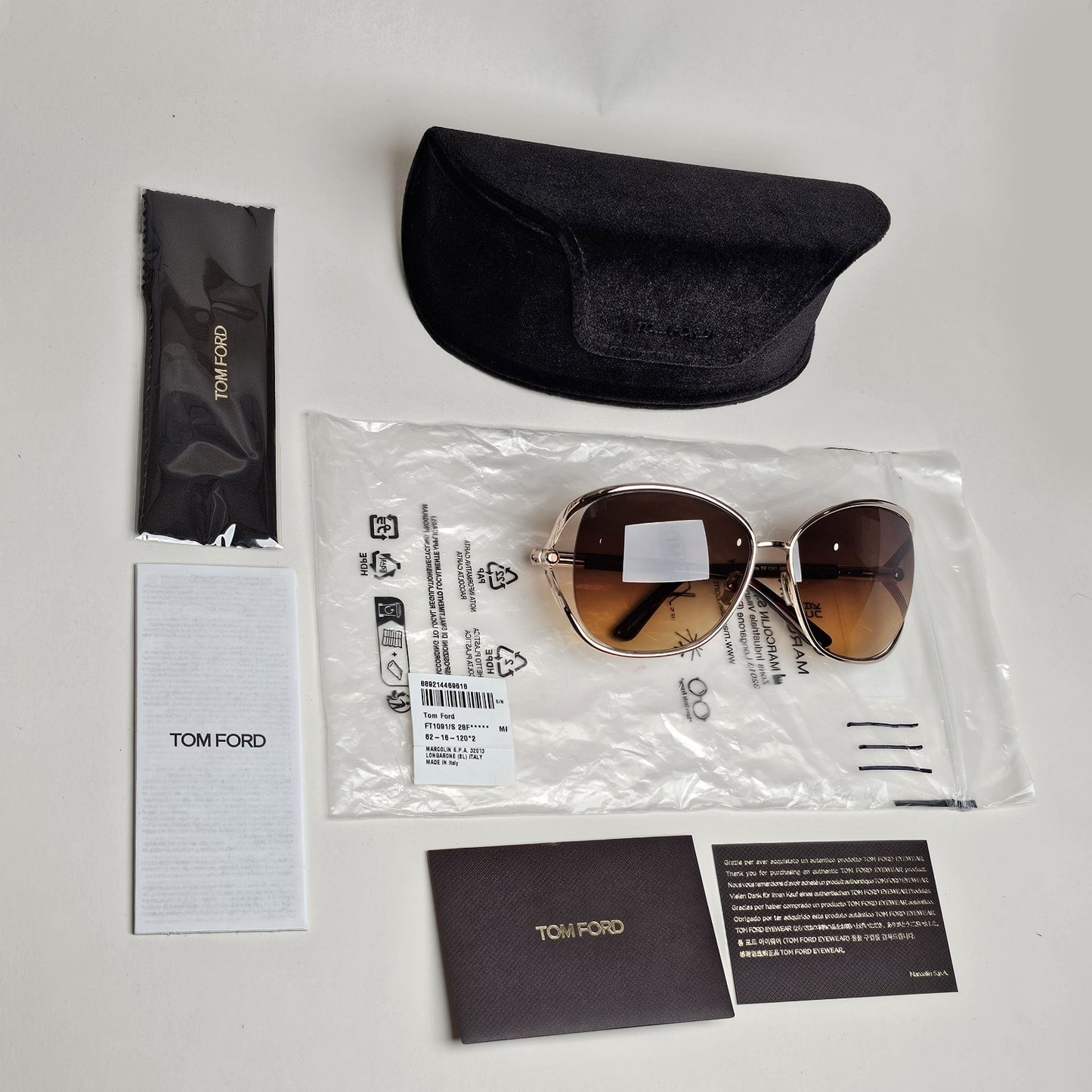 Tom Ford Sunglasses Marta Gold Brown Gradient Square FT1091 TF 1091 28F 62mm