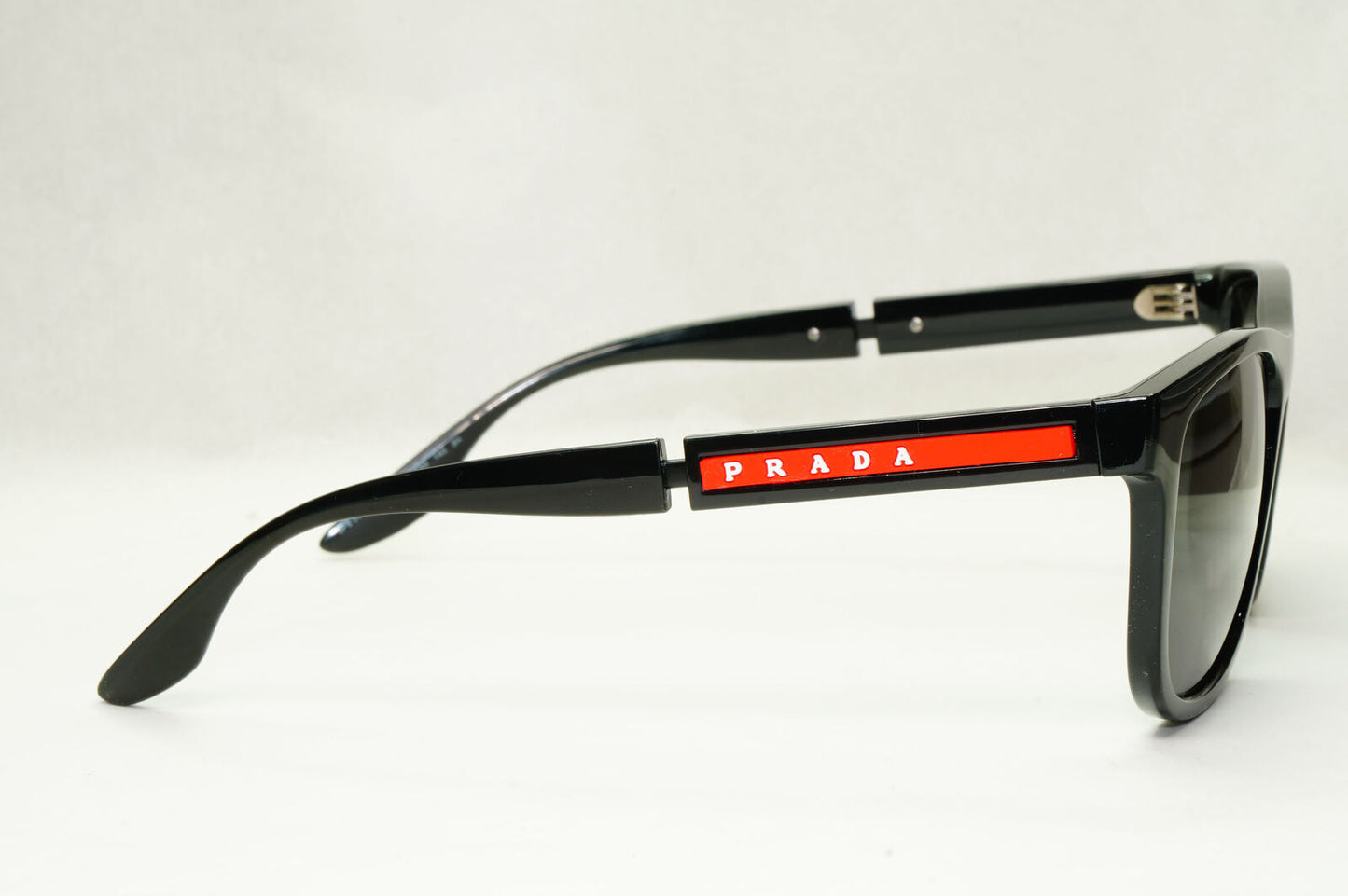 Prada Sunglasses Black Square Glossy Red Stripe PS04XS SPS 04X 1AB-5S0 54mm
