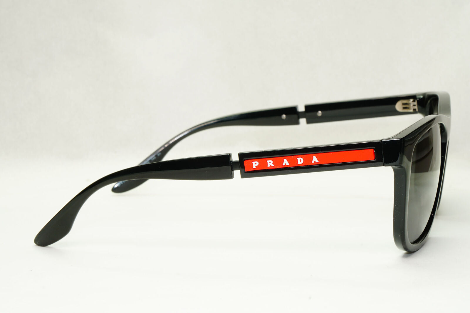 Prada Sunglasses Black Square Glossy Red Stripe PS04XS SPS 04X 1AB-5S0 54mm