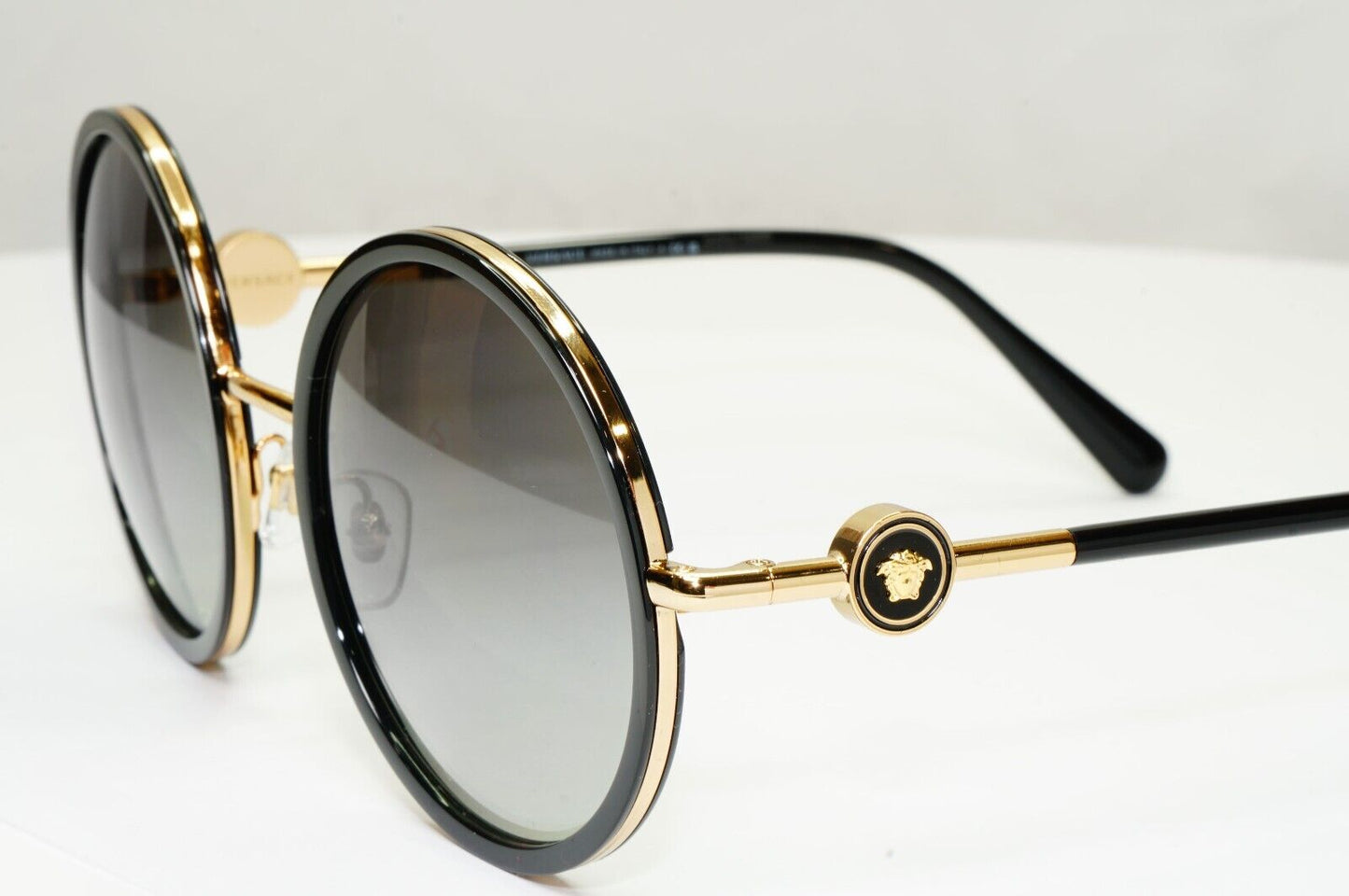 Versace Sunglasses Black Round Gold Medusa Grey Gradient MOD VE 2229 1002/11