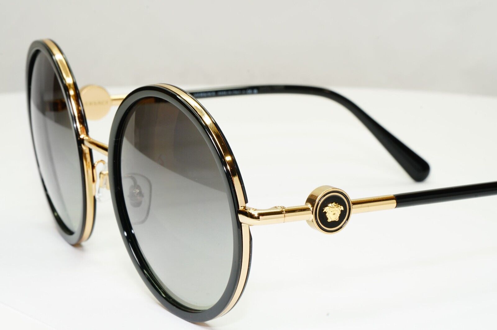 Versace Sunglasses Black Round Gold Medusa Grey Gradient MOD VE 2229 1002/11