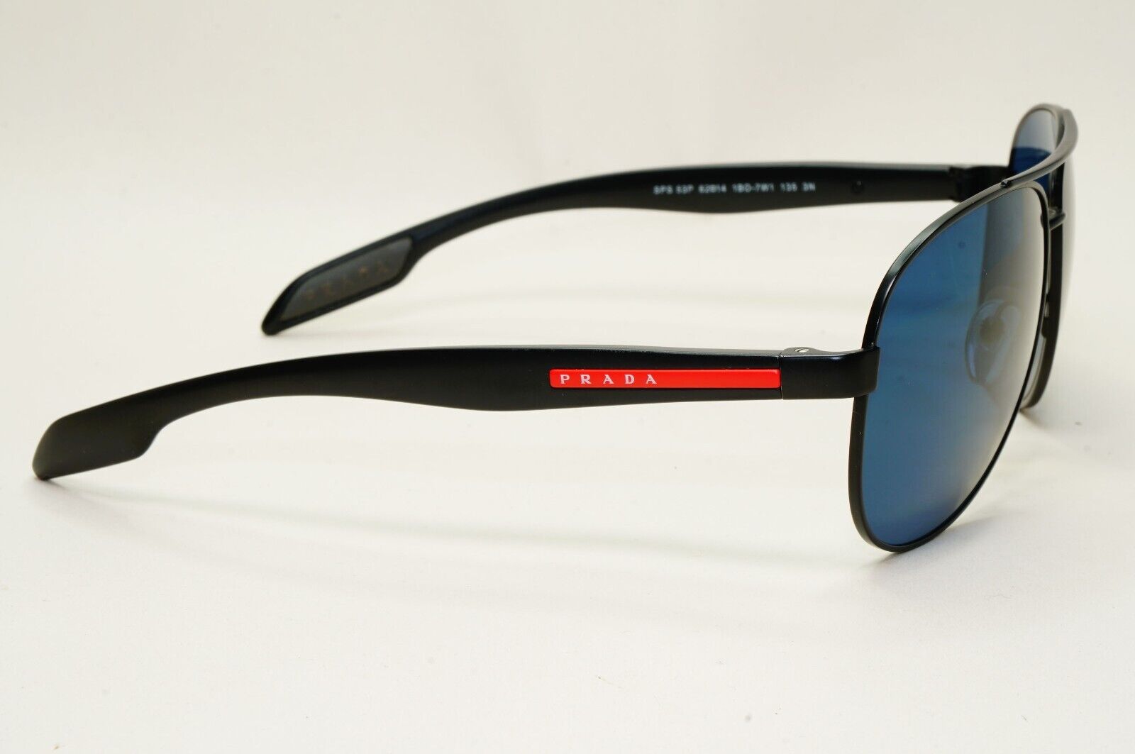 Prada Sunglasses Black Blue Pilot Red Stripe PS53PS SPS 53P 1BO-7W1 62mm 031124