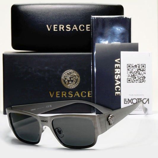 Versace Sunglasses Gunmetal Medusa Dark Silver Brushed Matte MOD VE 2262 1262/87