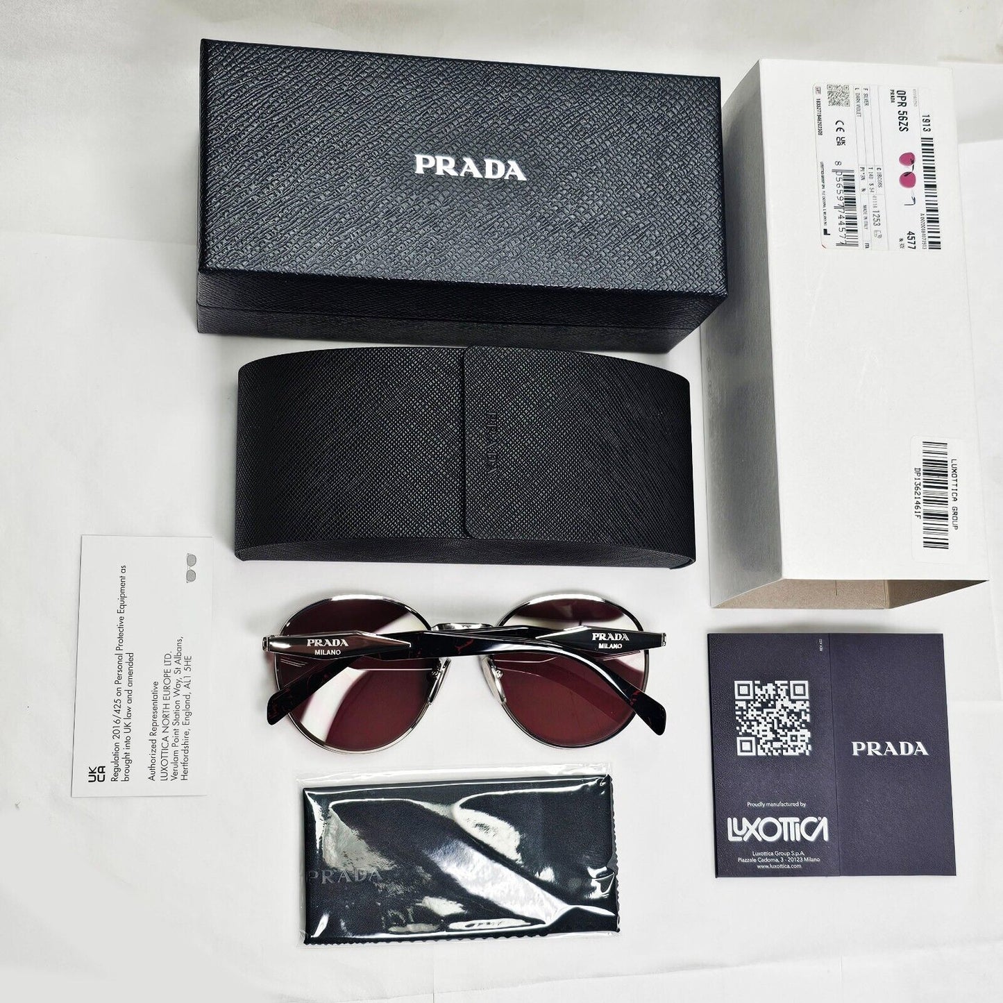 Prada Sunglasses Silver Dark Violet Bordo Round Metal PR56ZS SPR 56Z 1BC-08S