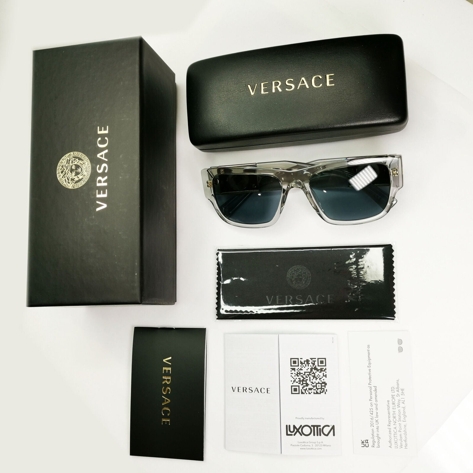 Versace Sunglasses Gold Medusa Crystal Grey Transparent Blue MOD VE 4406 5305/80