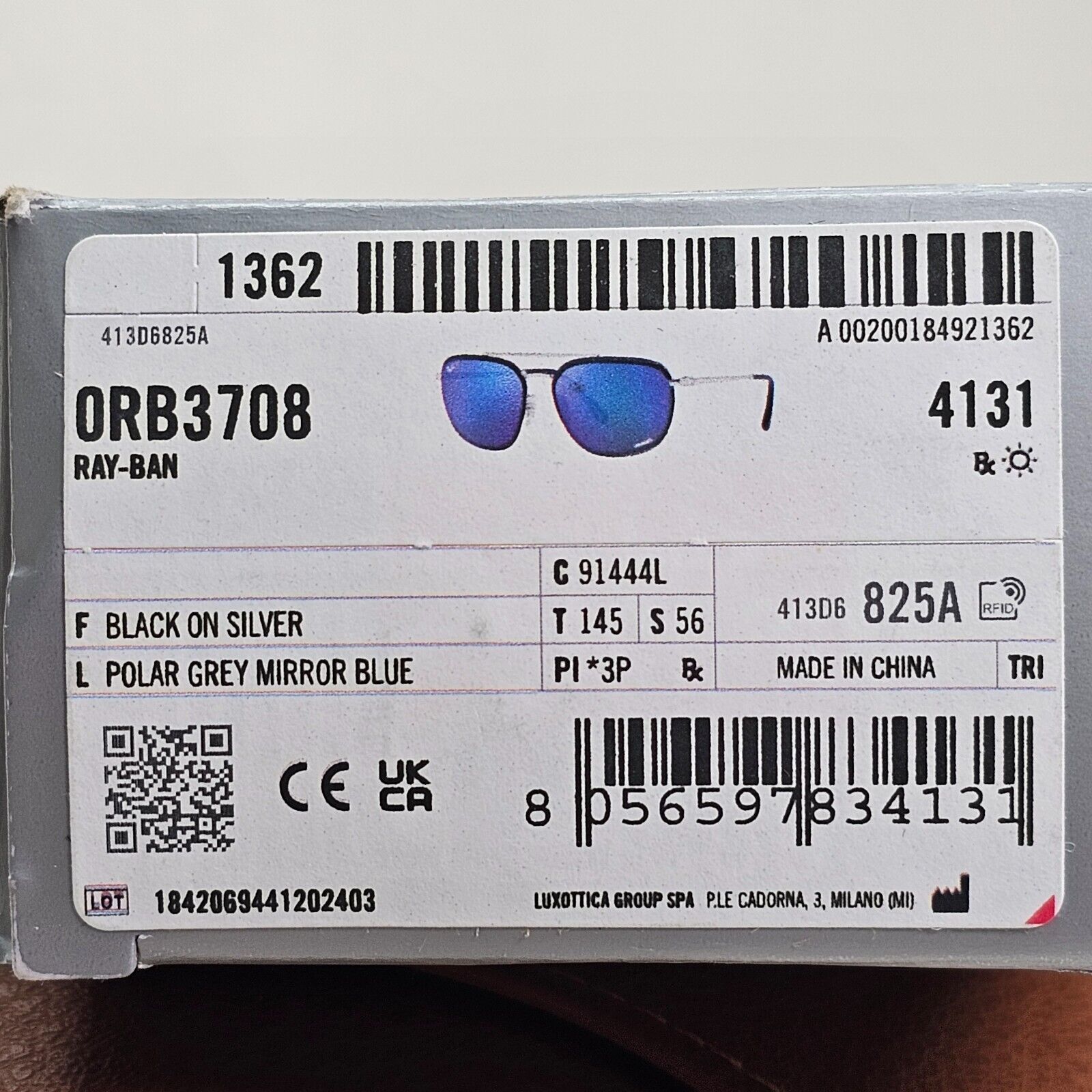 Ray-Ban Sunglasses Chromance Polarised Mirror Black Blue Silver RB 3708 9144/4L