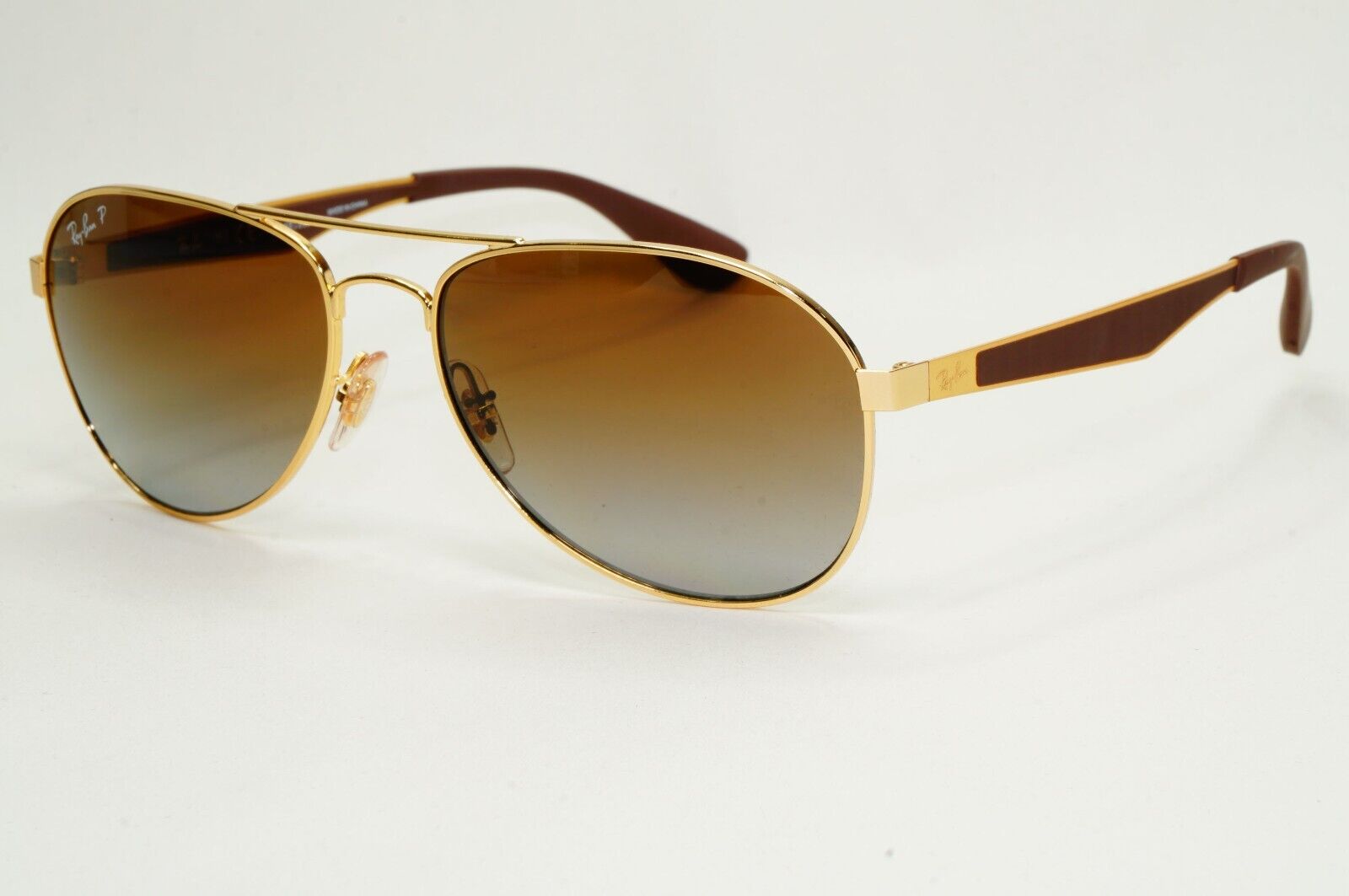 Ray-Ban Sunglasses Polarized Gold Brown Gradient Metal Pilot RB 3549 001/T5 58mm