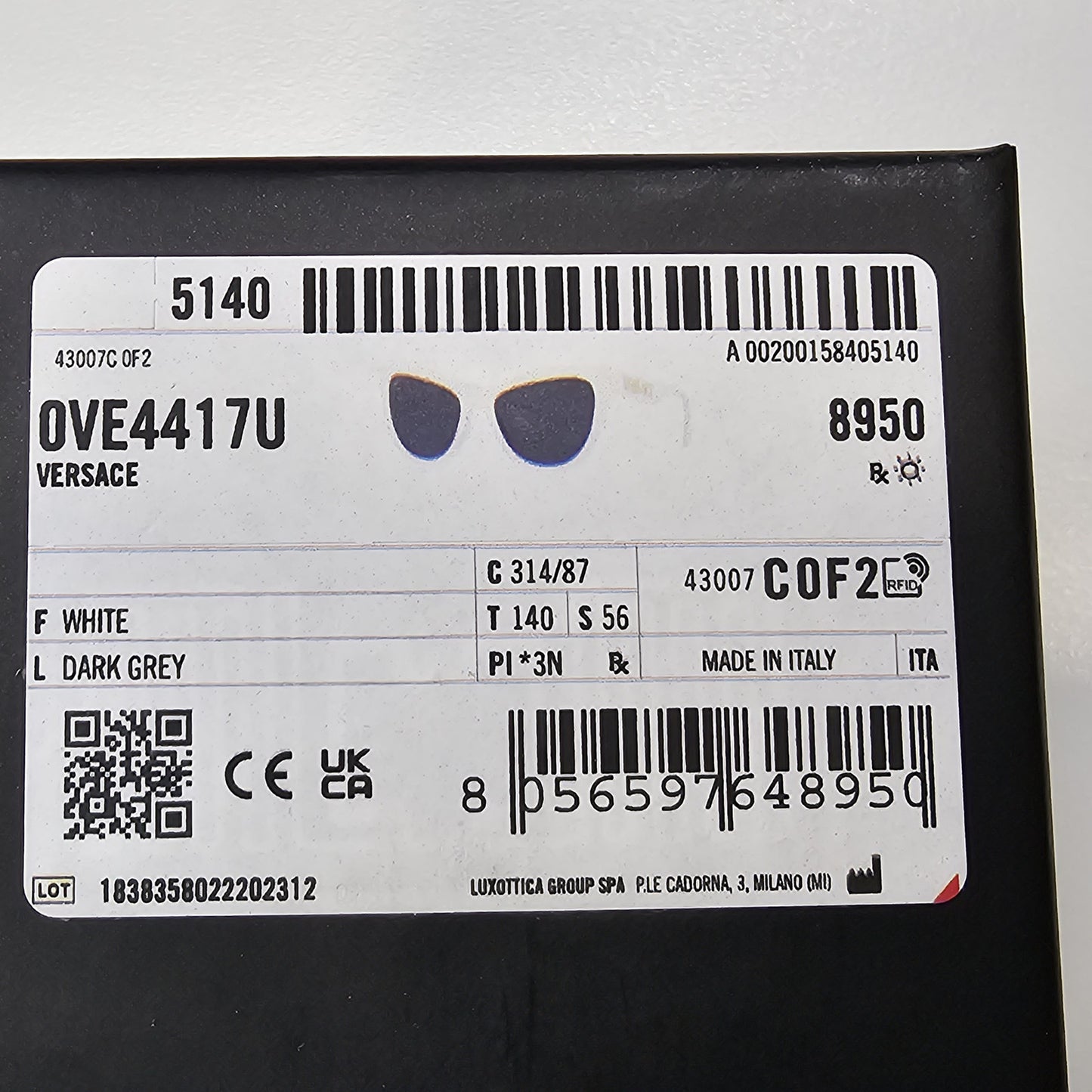 Versace Sunglasses White Gold Cat Eye Grey MOD VE 4417-U 314/87