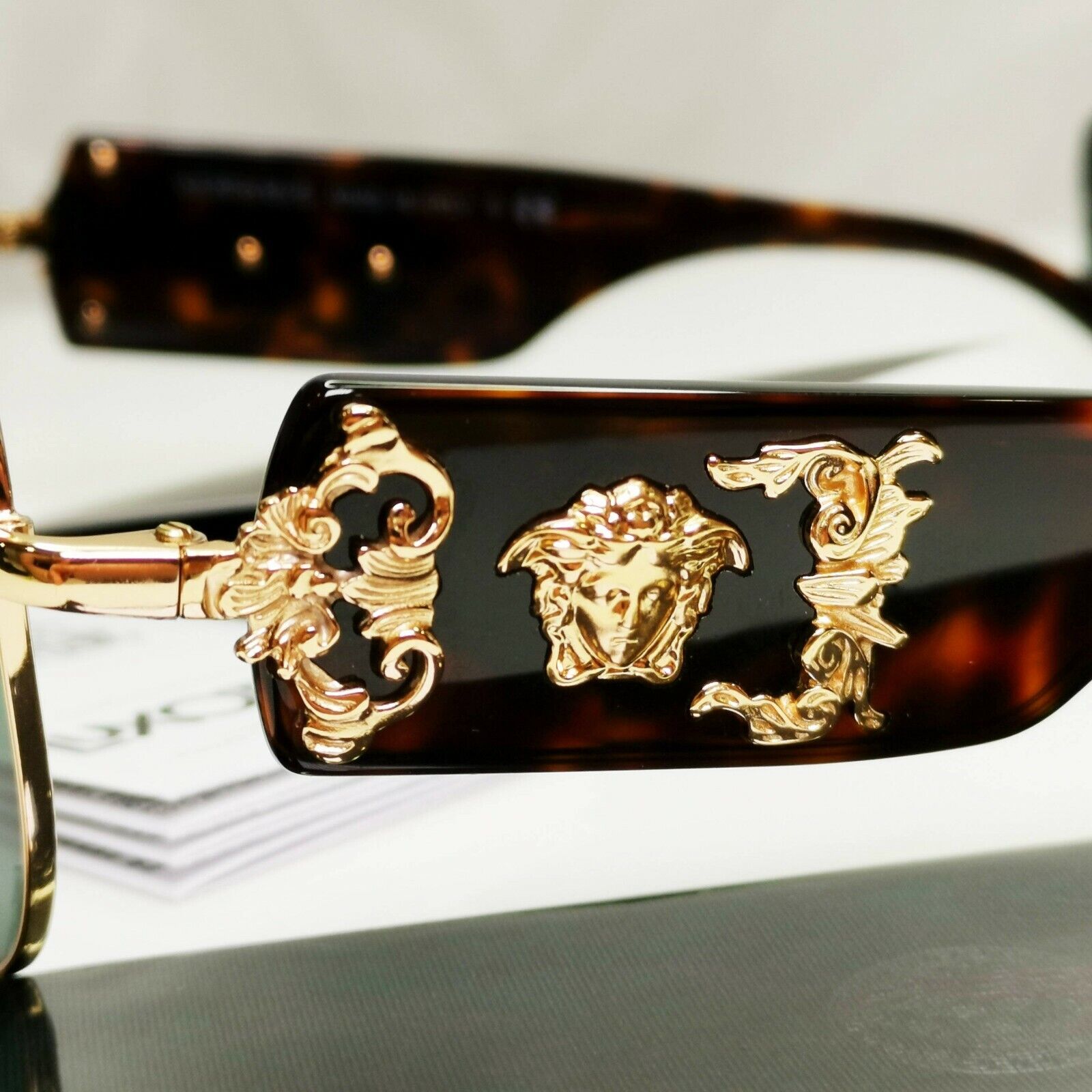 Versace Gold Medusa Ornate Brown Green Sunglasses Pilot Tortoise 2150-Q 1002/71