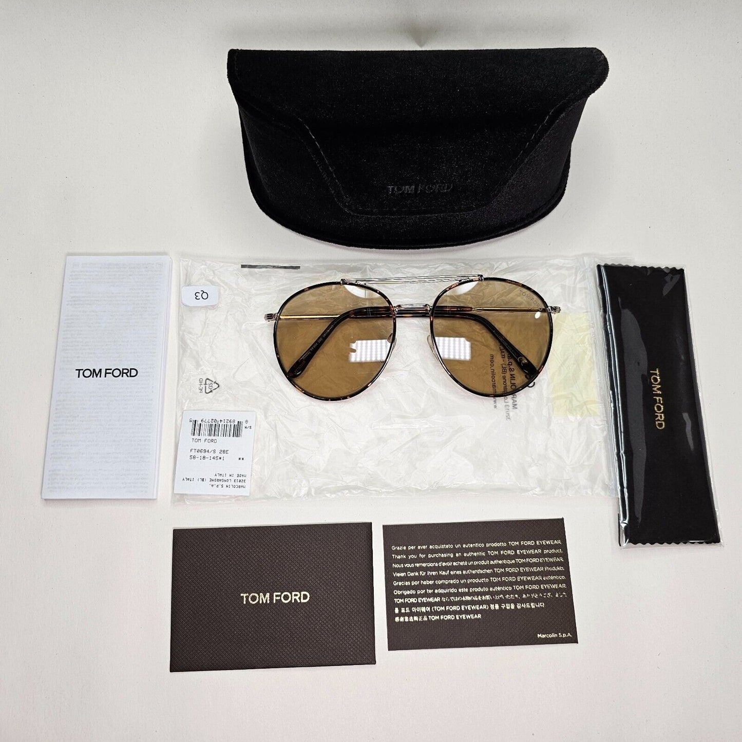 Tom Ford Sunglasses Wesley Gold Brown Tortoise Rims Round Pilot FT0694 TF694 28E