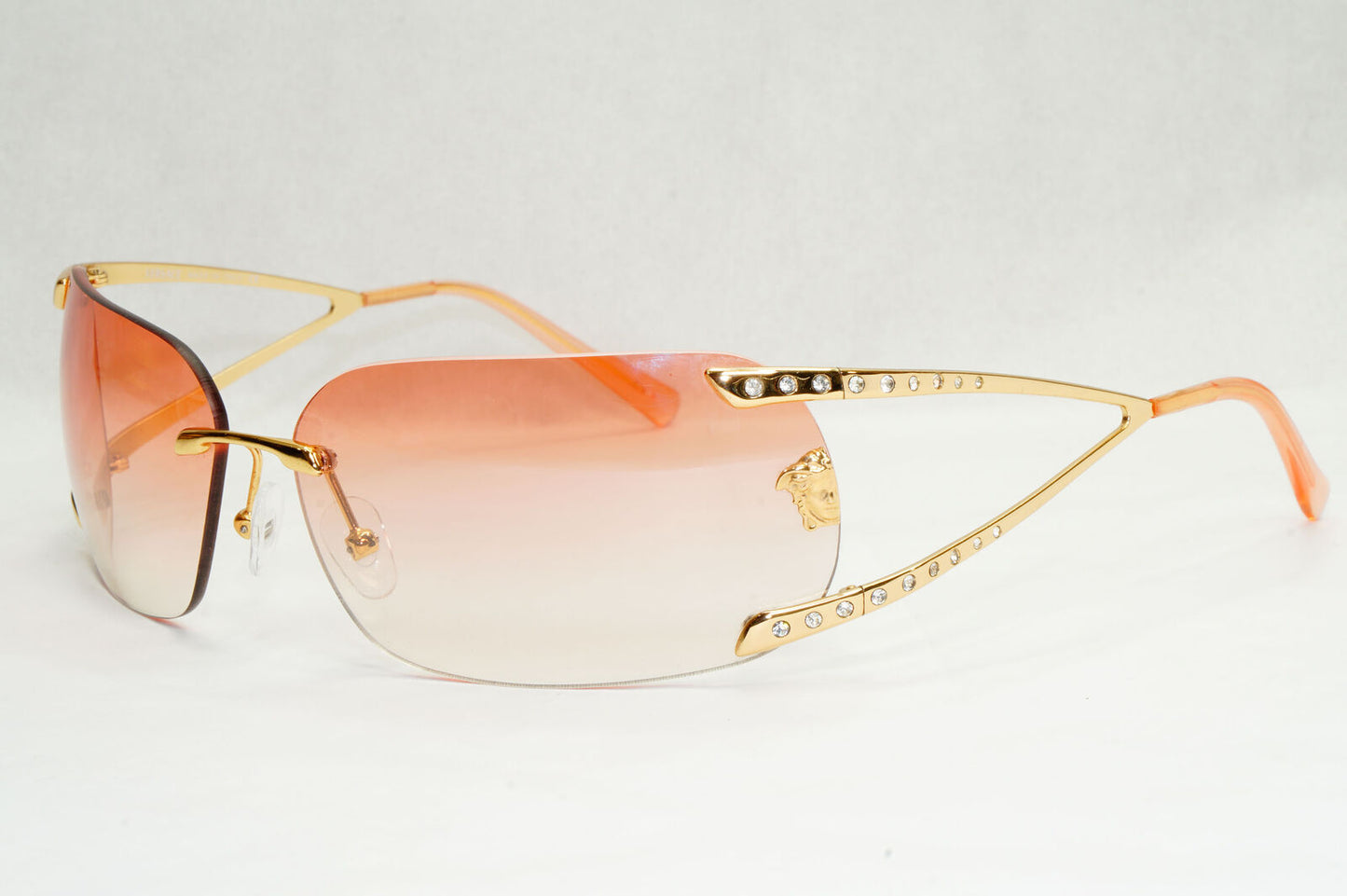 Versace Sunglasses 2004 Vintage Rimless Gold Medusa Crystal N86-H N30/536 270124