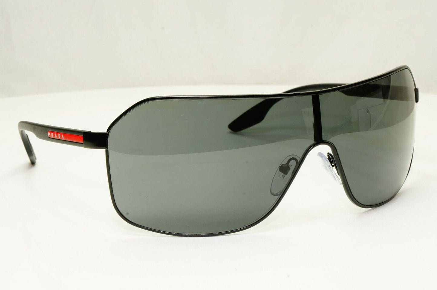 Prada Sunglasses Black Shield Visor Wrap Sport PS53VS SPS 53V 1BO-5S0 Red Stripe