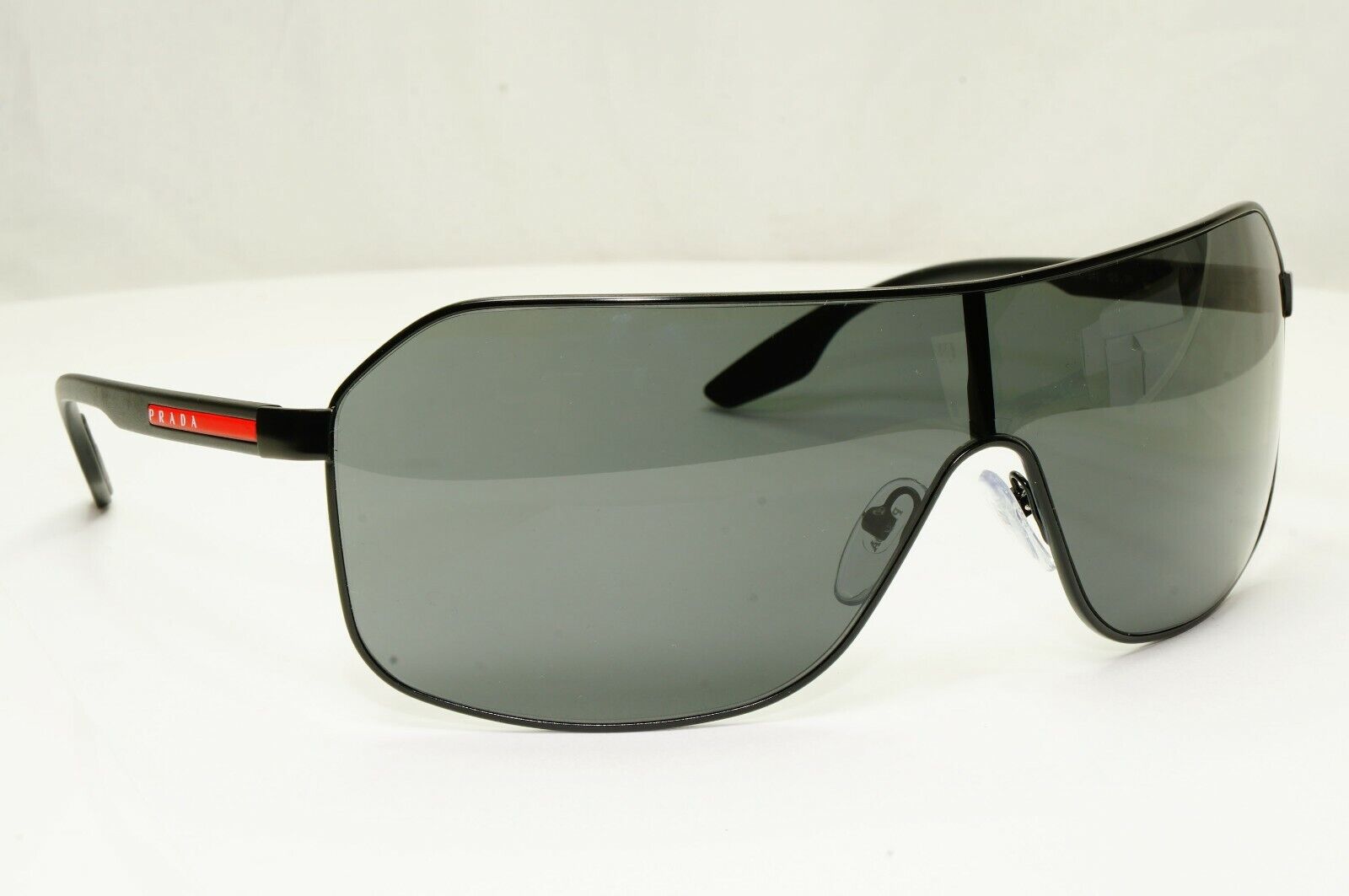 Prada Sunglasses Black Shield Visor Wrap Sport PS53VS SPS 53V 1BO-5S0 Red Stripe