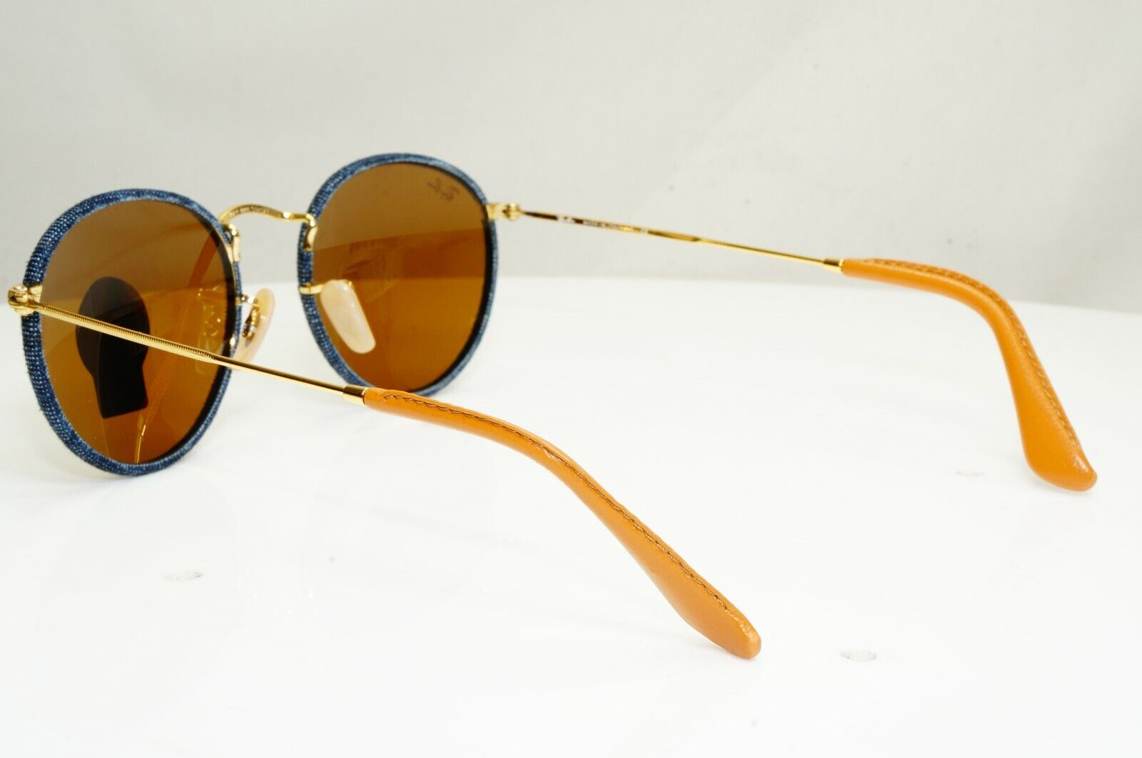 Ray-Ban Round Gold Sunglasses Blue Brown Craft Denim RB 3475-Q 9192/33 30674
